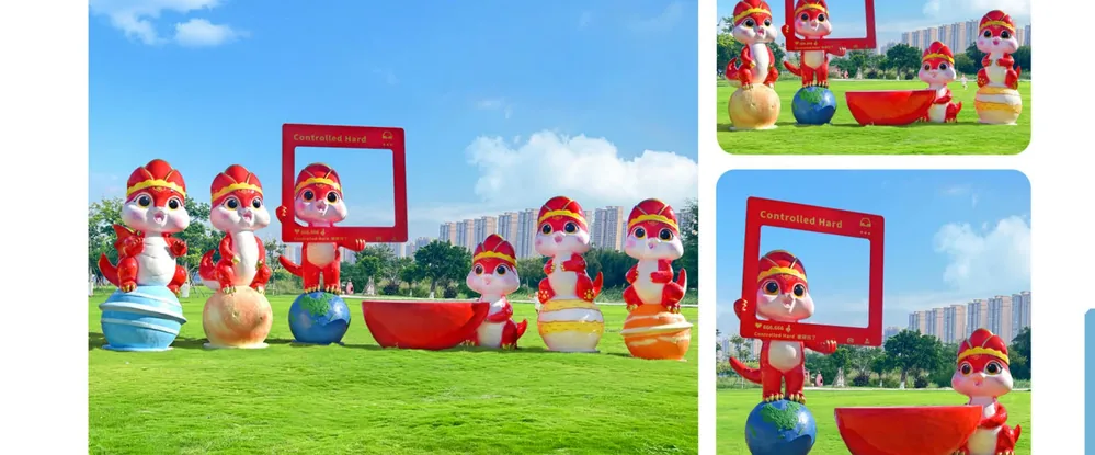 Cartoon Dragon Mascot Sculpture Installation