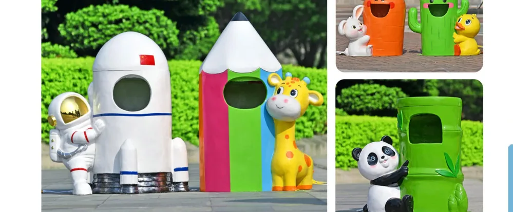 Cartoon Themed Trash Bin Sculpture Set