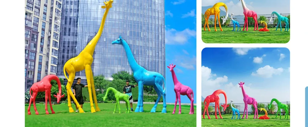 Giant Colorful Giraffe Family Sculptures