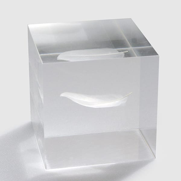 Hight Transparency Feather Embed Resin Cube Paperweight