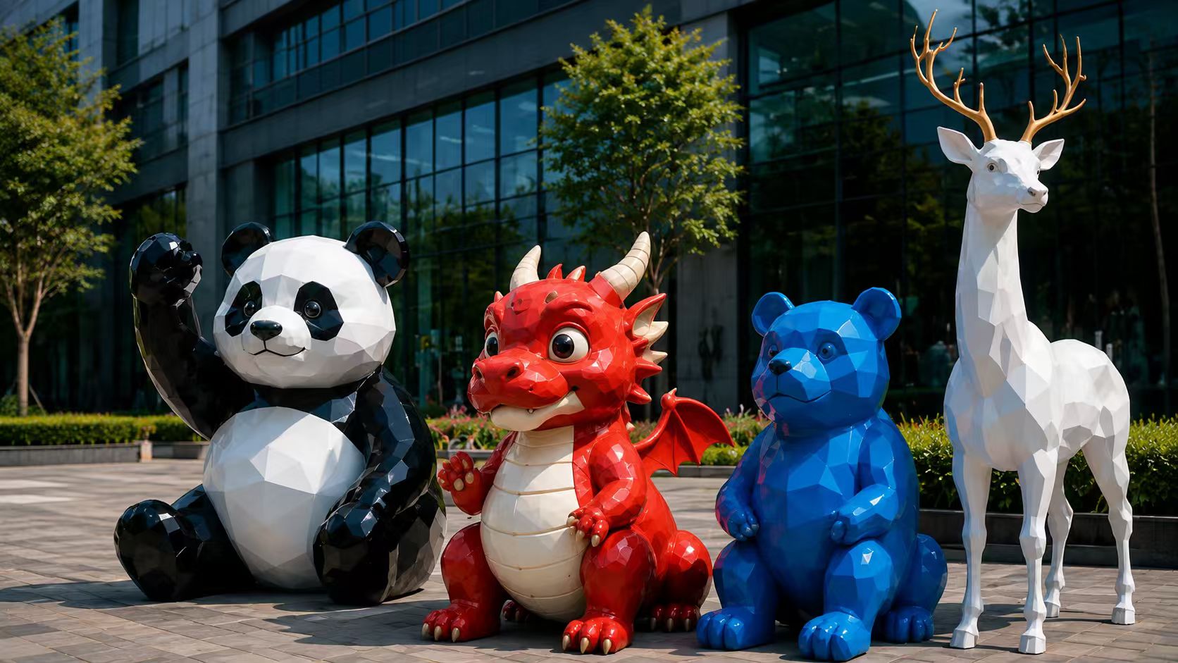 Low-Poly Animal Sculpture Set (Panda, Dragon, Bear, Deer)