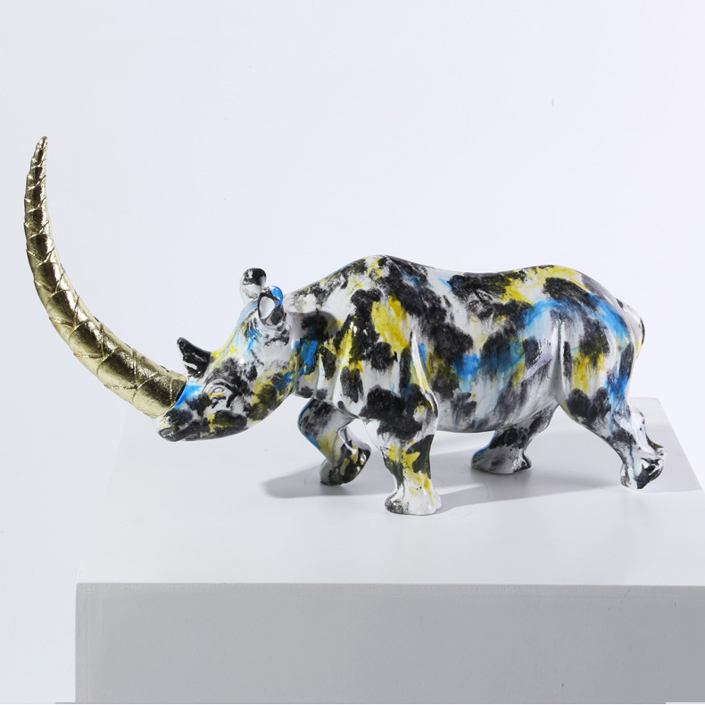 Modern Art Sculpture Home Decor Resin Rhinoceros Statue Tabletop Decorative Orna
