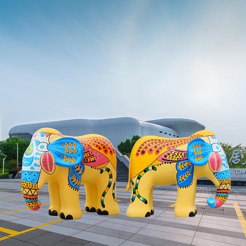 Painted Fiberglass Elephant Sculptures (Pair)