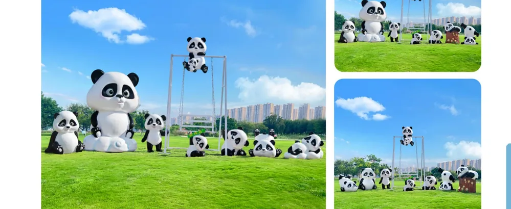 Panda Family Landscape Sculpture Set