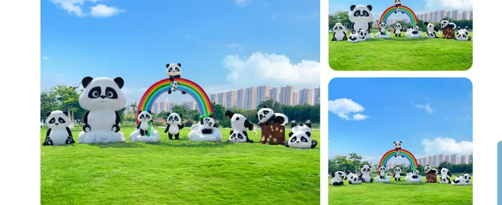 Panda Rainbow Arch Garden Sculpture Set