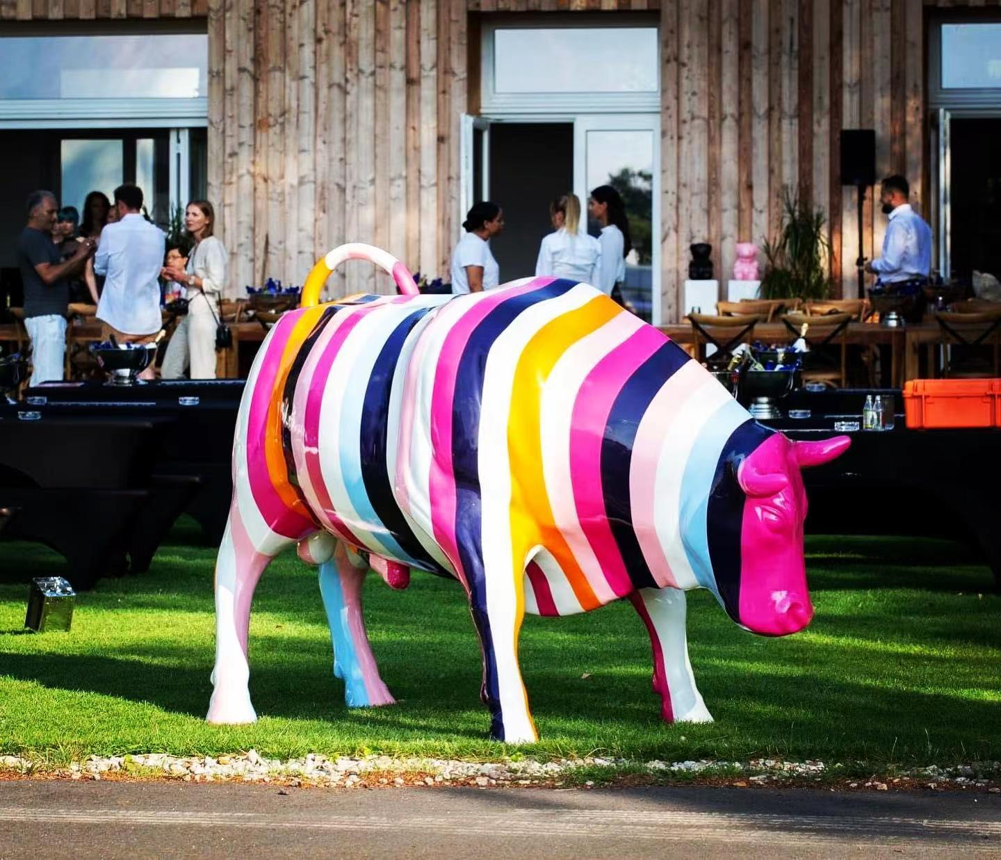 Rainbow Striped Bull Sculpture
