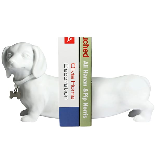 Resin Black and White Dachshund Bookend Set